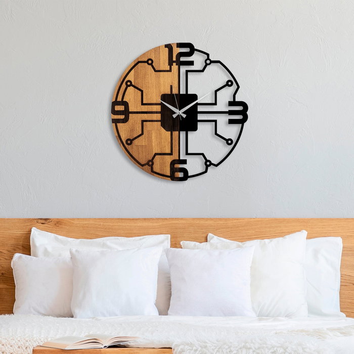 Wallity Reloj de Pared Decorativo 61, Madera y Metal, Nogal y Negro, 56 cm